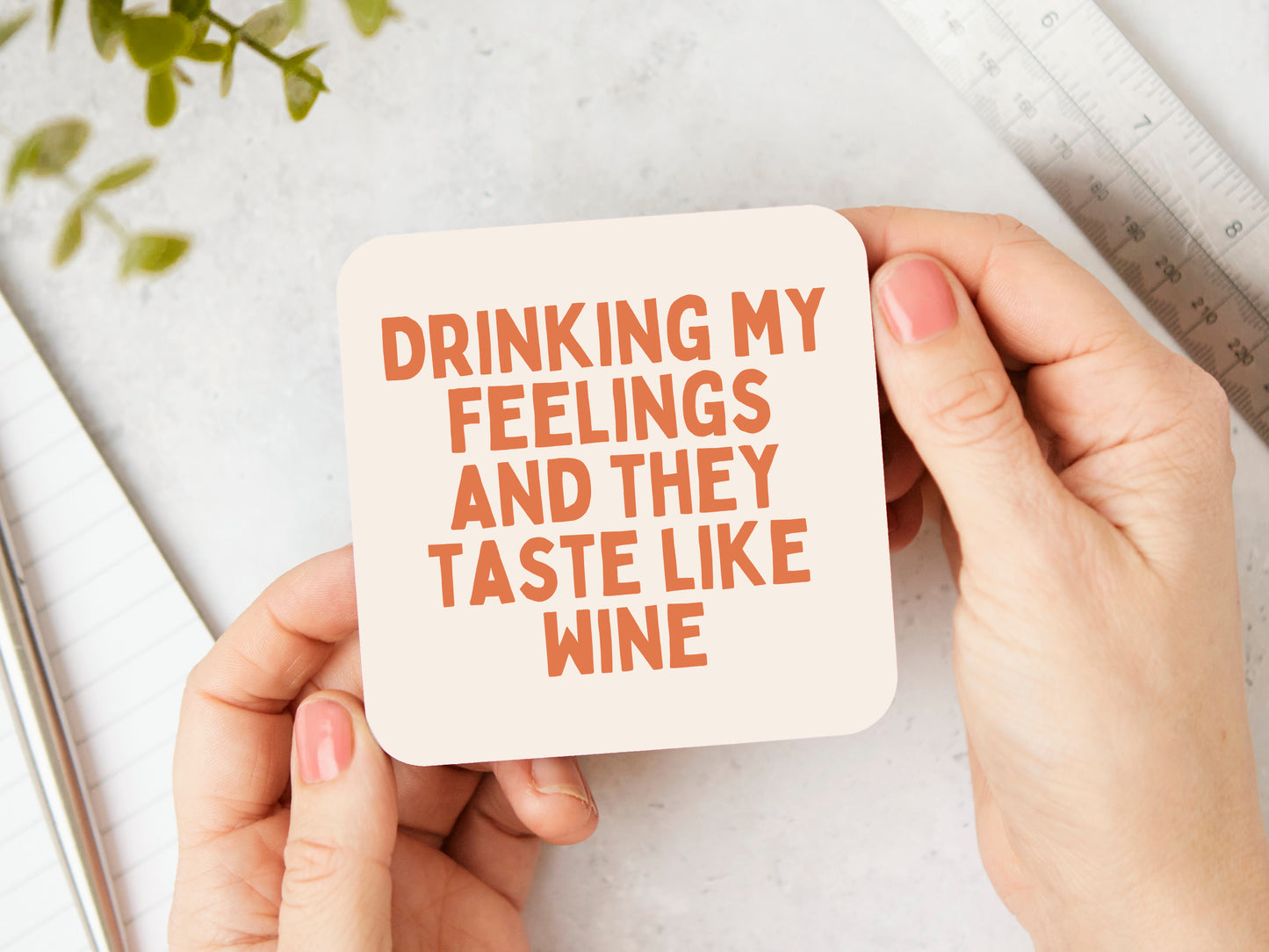 Drinking My Feelings And They Taste Like Wine | Tan and Cream | Coaster