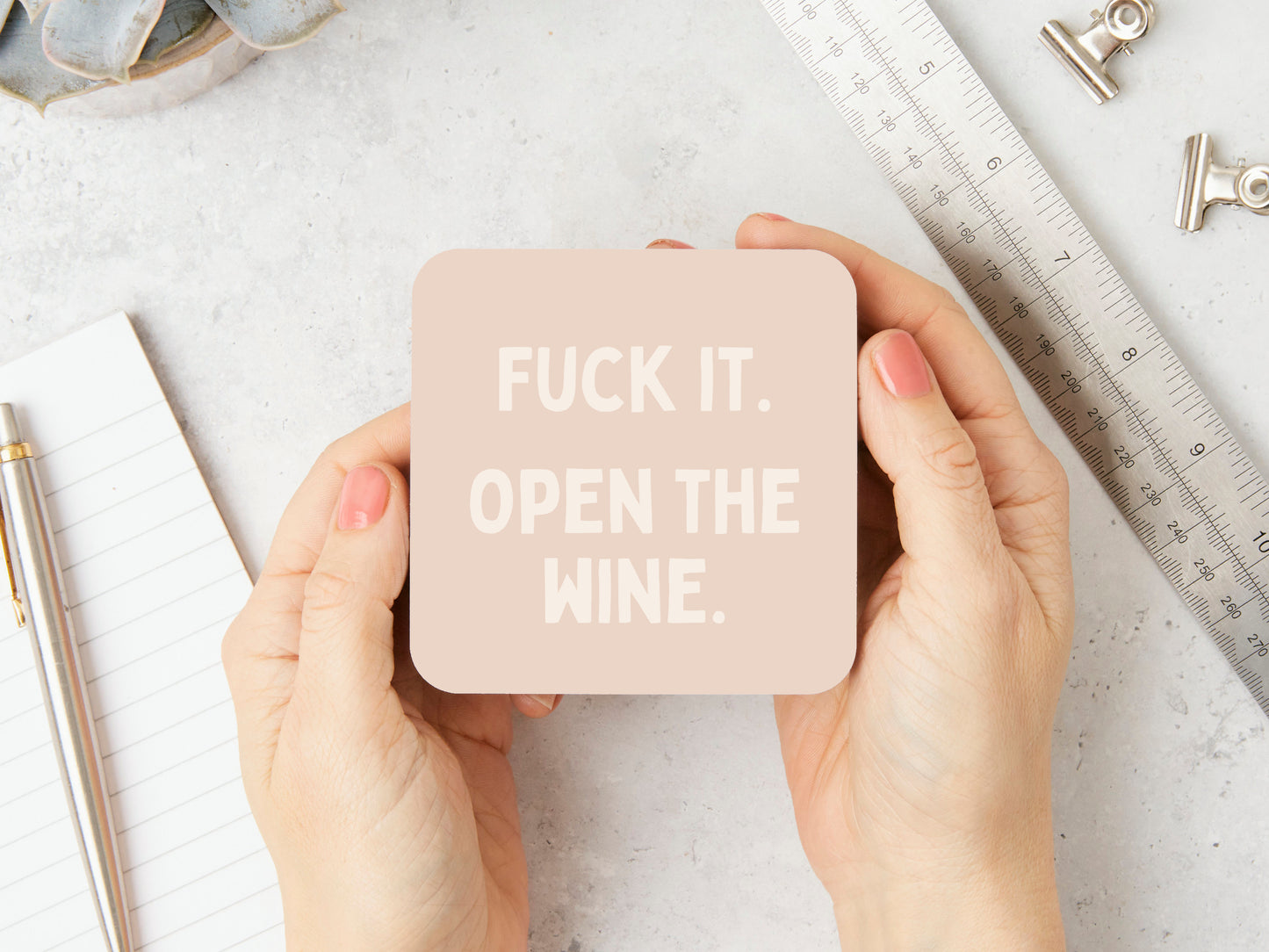 Fuck It. Open The Wine. | Cream and Neutral | Coaster