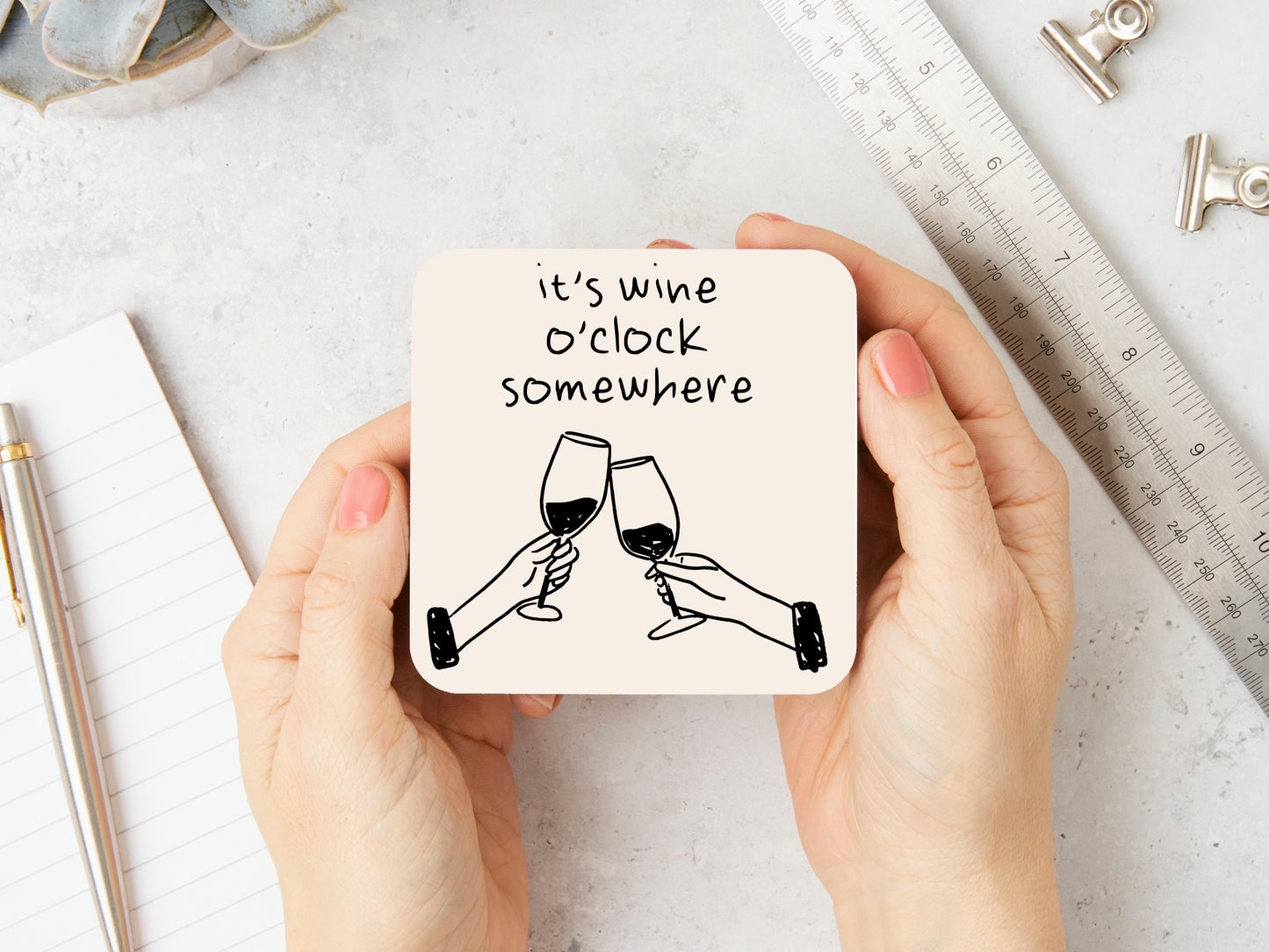 It's Wine O'Clock Somewhere | Black and Cream | Coaster