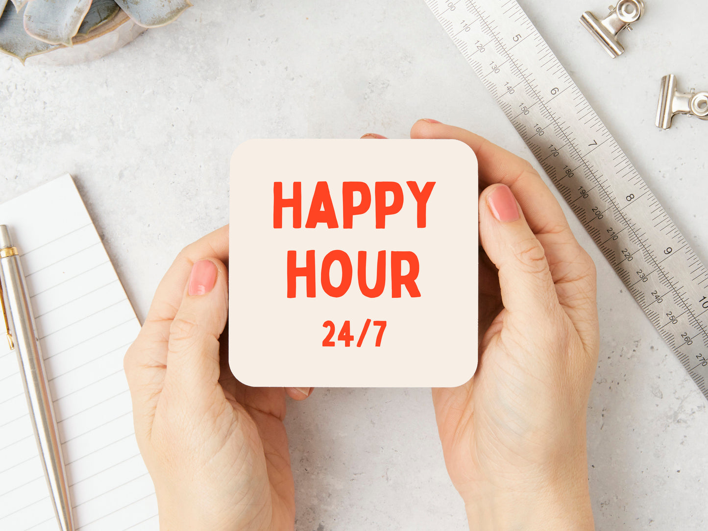 Happy Hour 24/7 | Red and Cream | Coaster