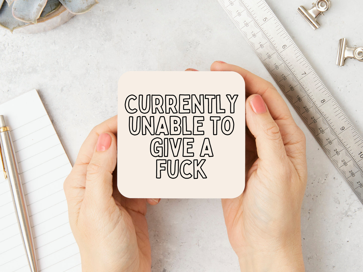 Currently Unable To Give A Fuck | Black Outline and Cream | Coaster