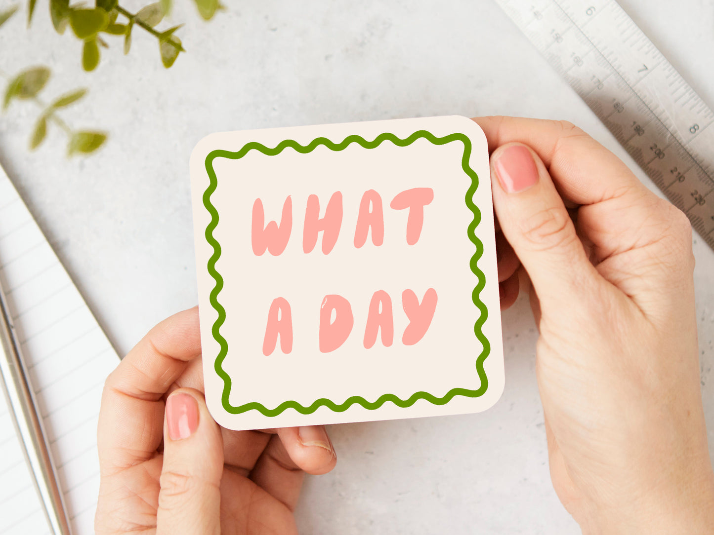 What A Day | Peach and Pear Green | Coaster