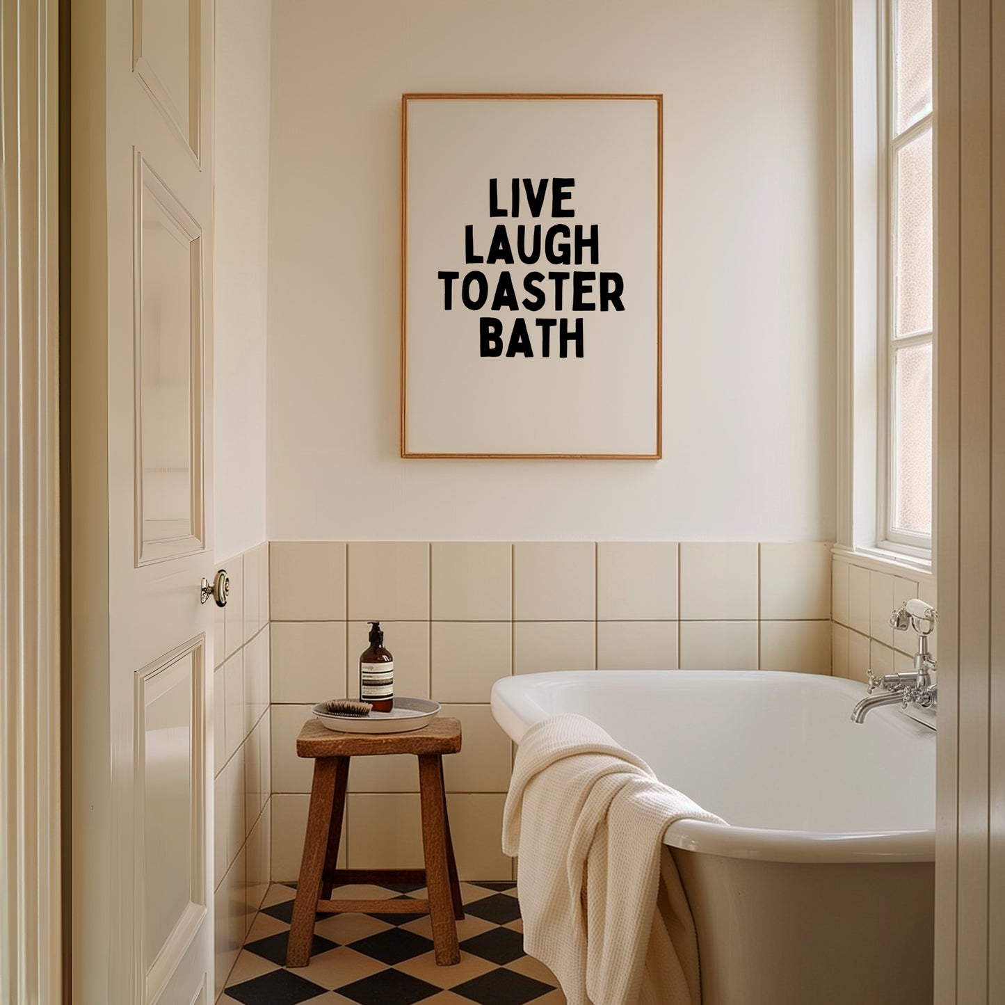 Live Laugh Toaster Bath | Black and White | Art Print