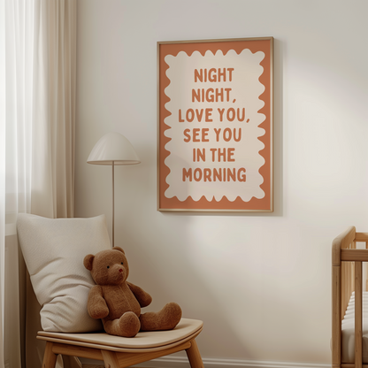 Night Night, Love You | Tan and Cream | Wall Art Print