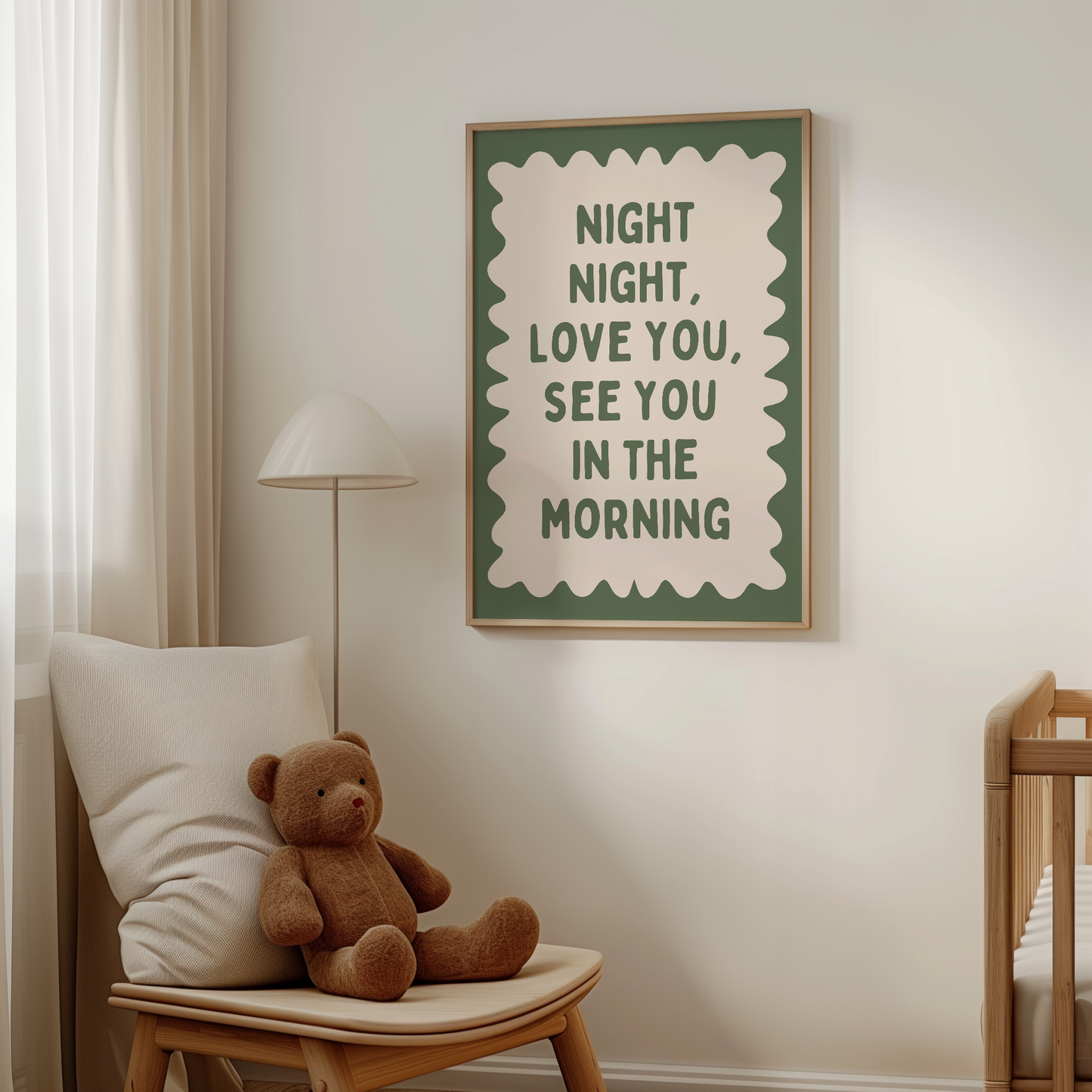 Night Night, Love You | Olive Green and Cream | Wall Art Print