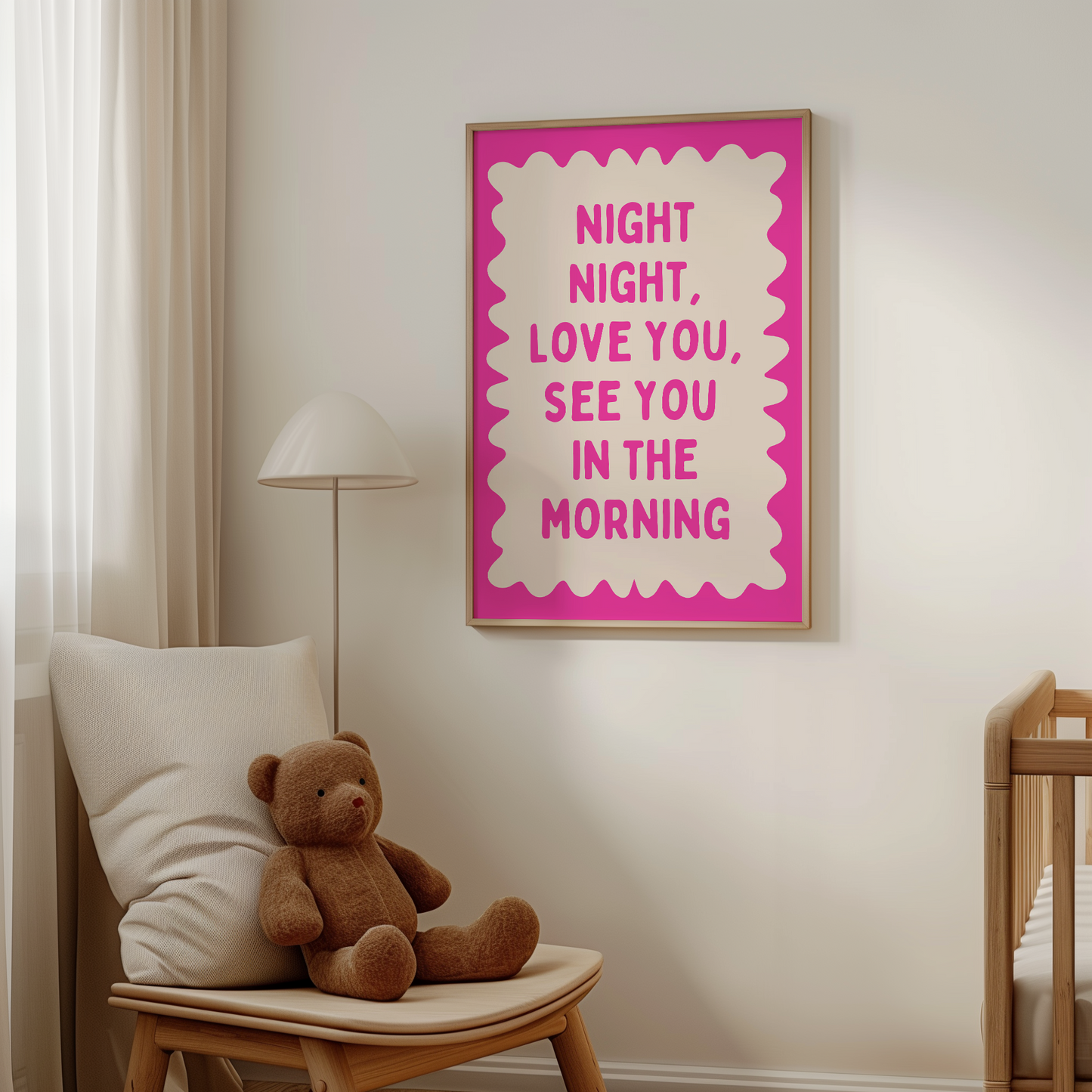 Night Night, Love You | Hot Pink  and Cream | Wall Art Print