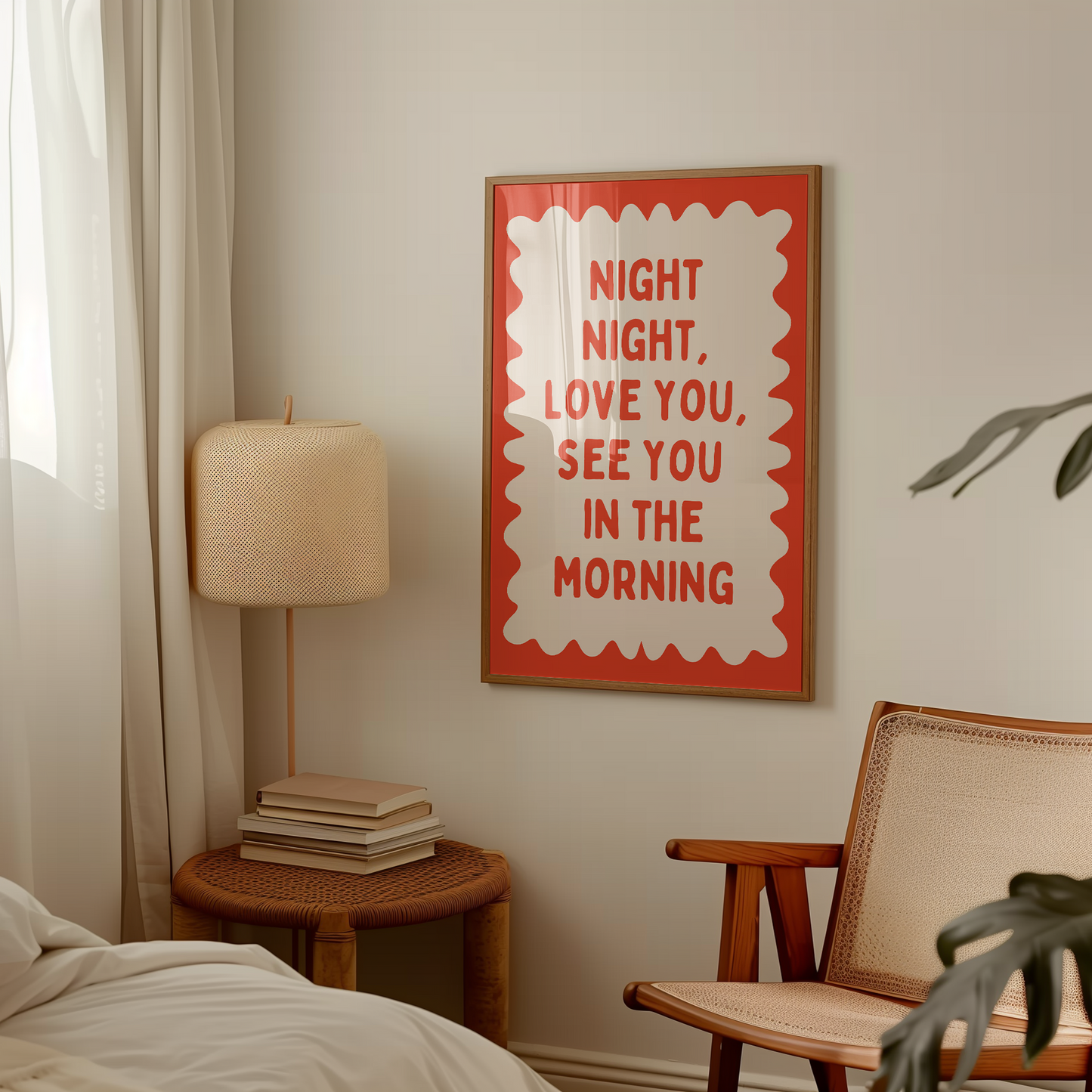 Night Night, Love You | Red Orange and Cream | Wall Art Print