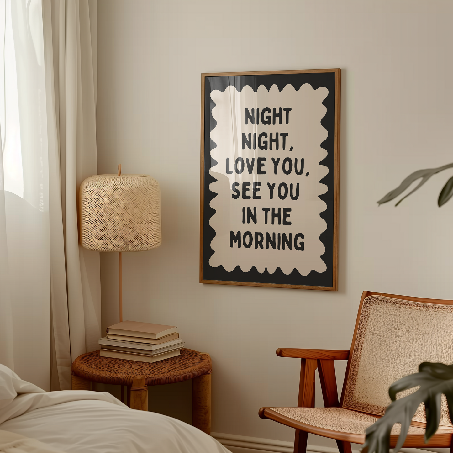 Night Night, Love You | Charcoal and Cream | Wall Art Print