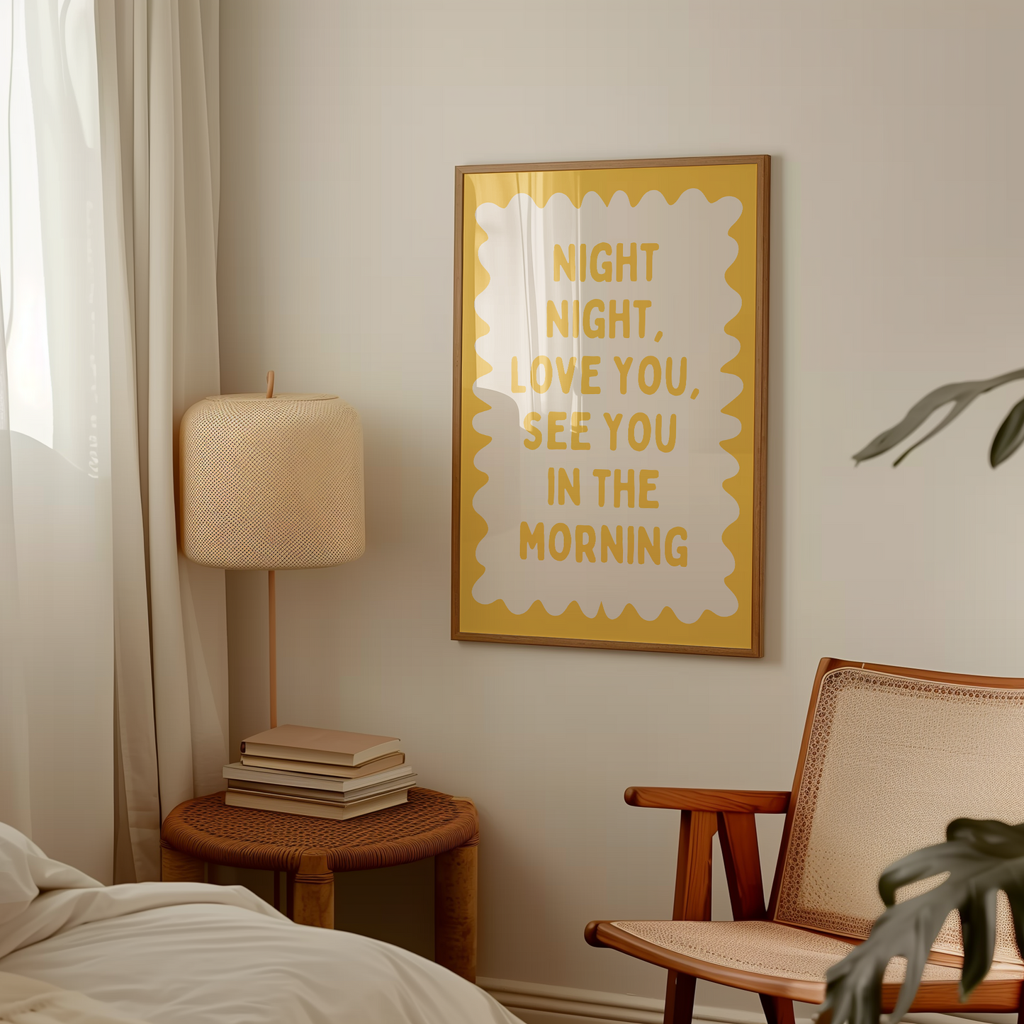 Night Night, Love You | Yellow and Cream | Wall Art Print