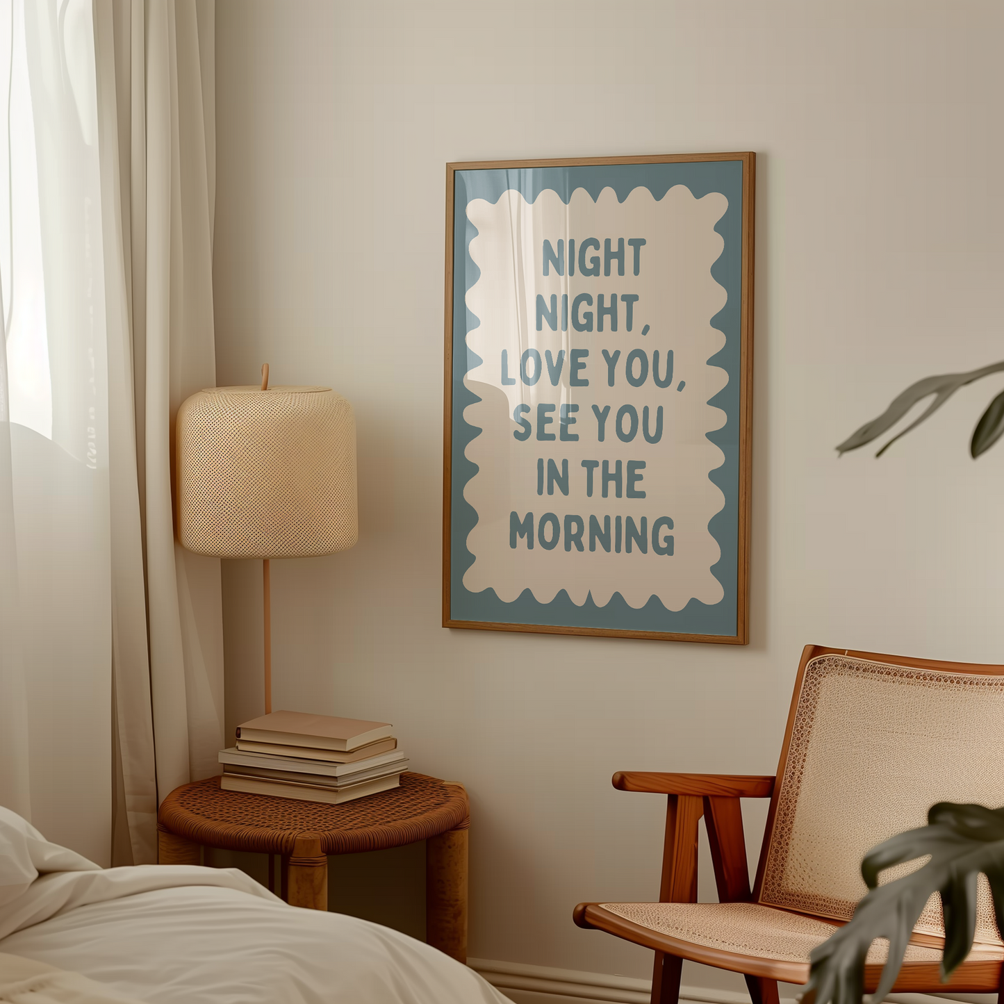 Night Night, Love You | Dusty Blue and Cream | Wall Art Print