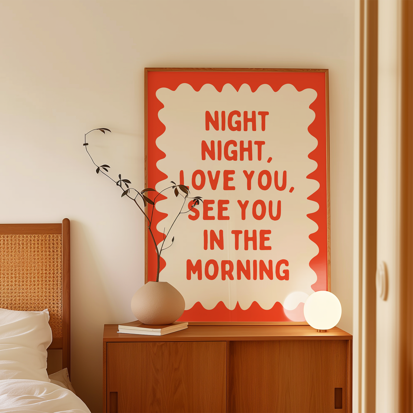 Night Night, Love You | Red Orange and Cream | Wall Art Print