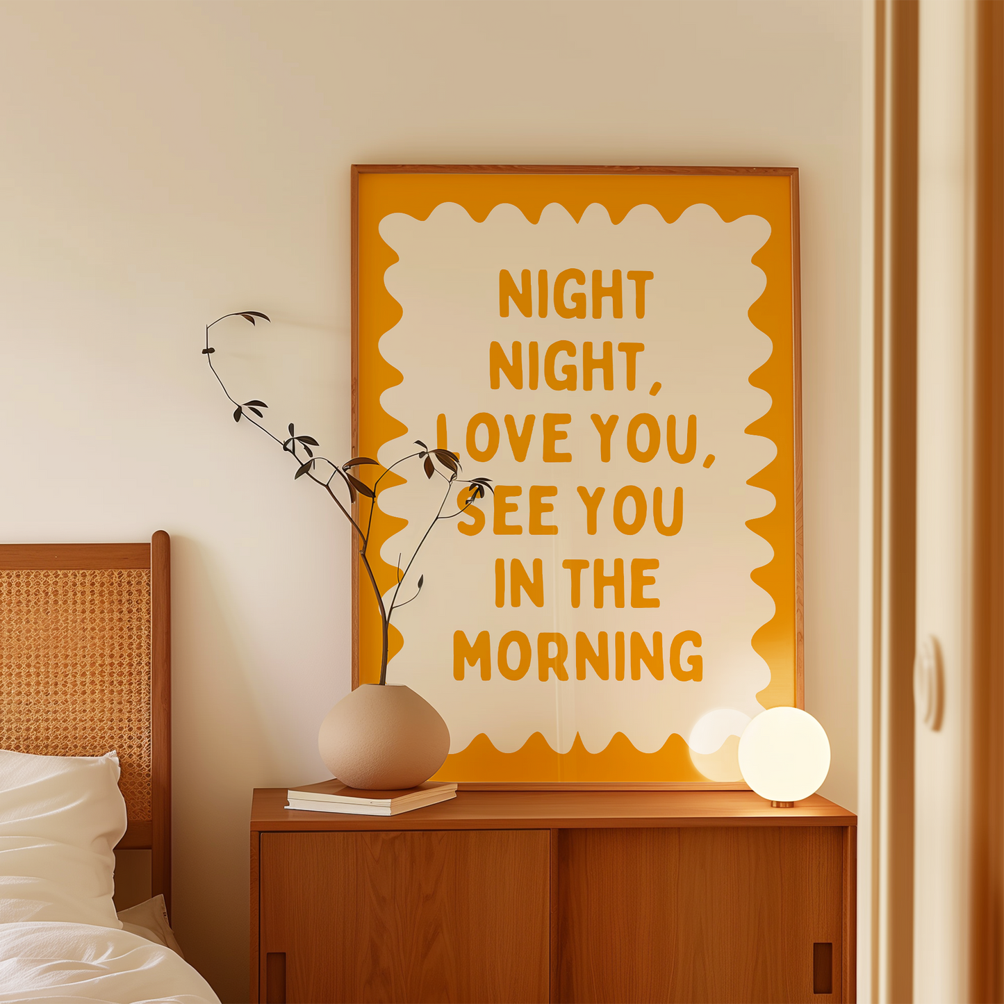 Night Night, Love You | Mustard and Cream | Wall Art Print