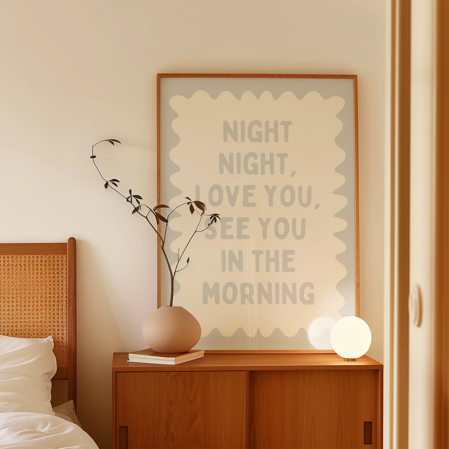 Night Night, Love You | Pale Grey and Cream | Wall Art Print