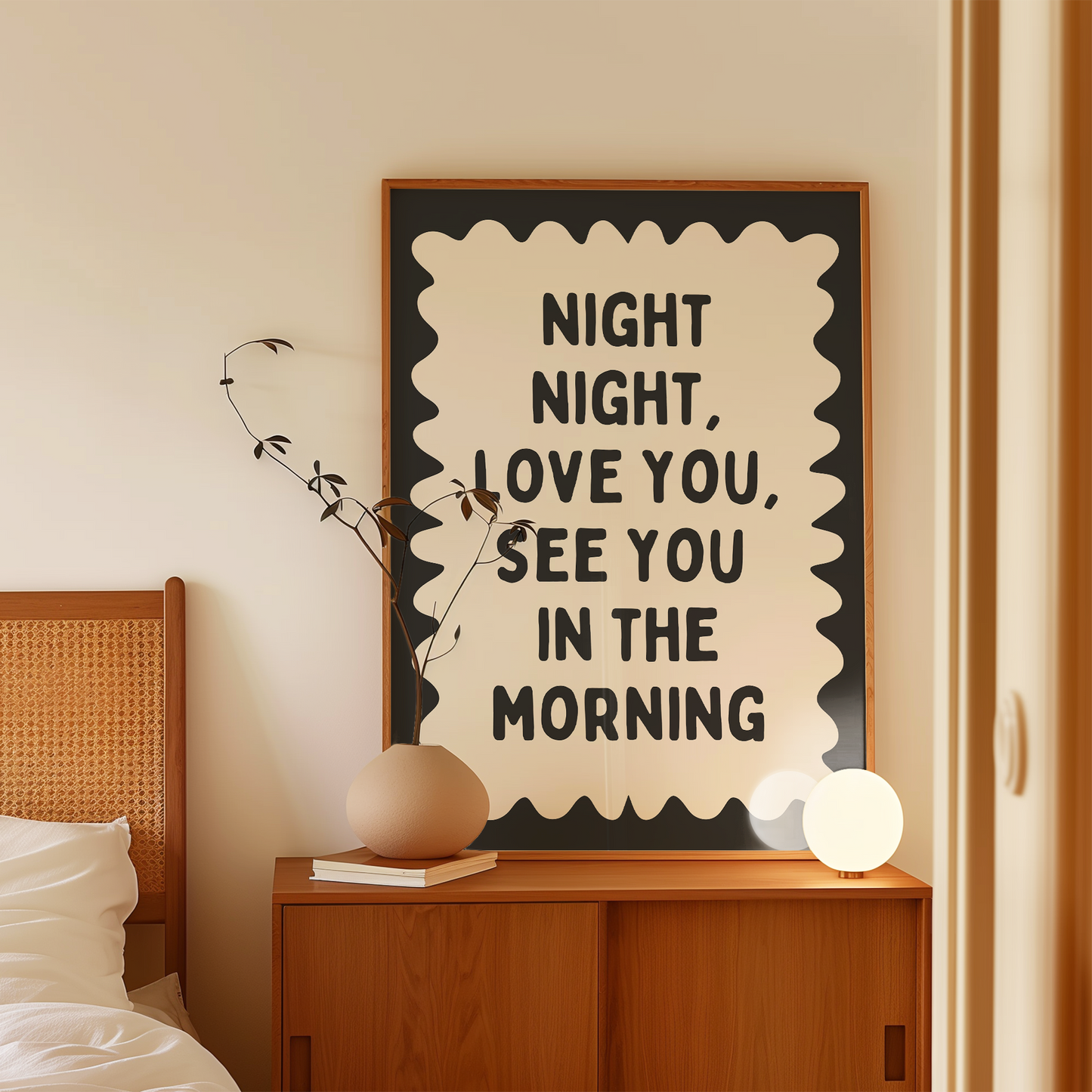 Night Night, Love You | Charcoal and Cream | Wall Art Print