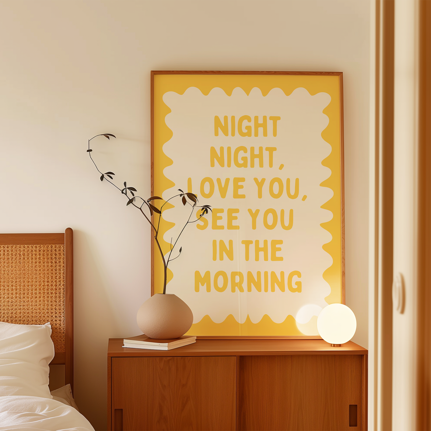 Night Night, Love You | Yellow and Cream | Wall Art Print