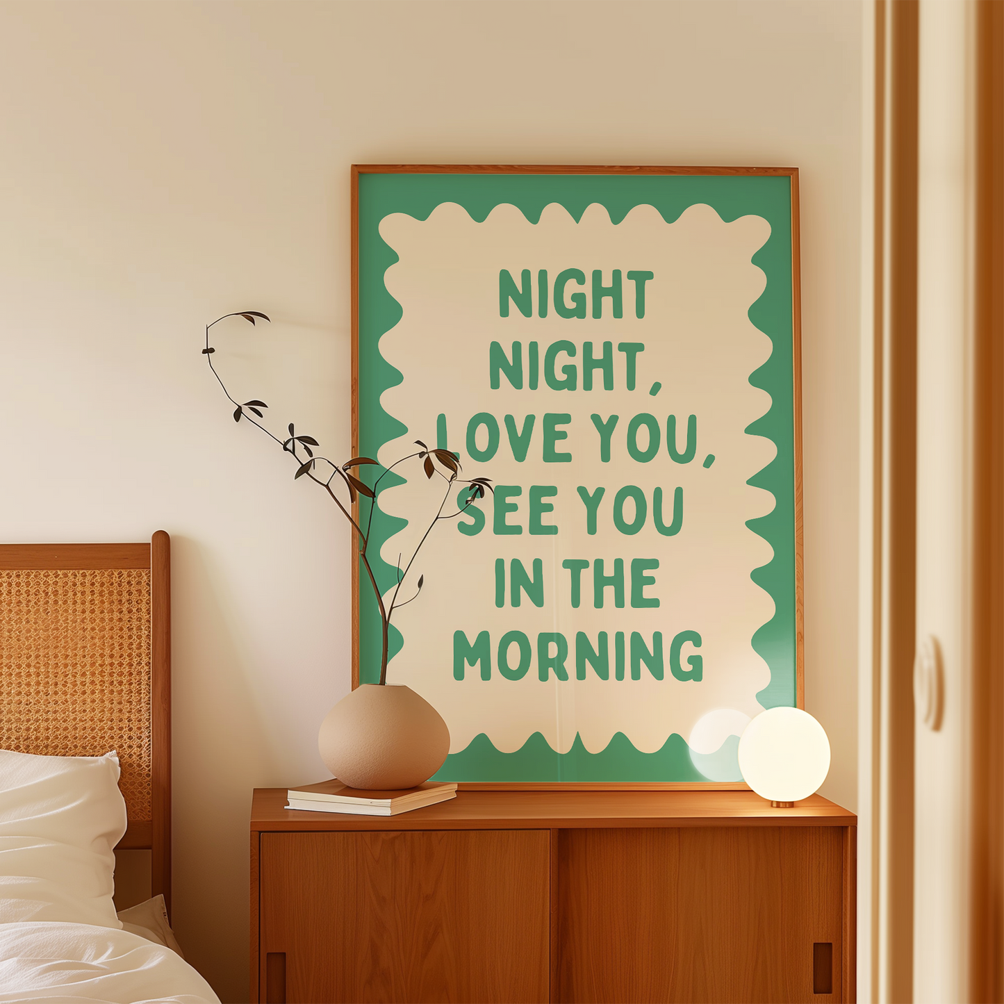 Night Night, Love You | Vivid Teal and Cream | Wall Art Print