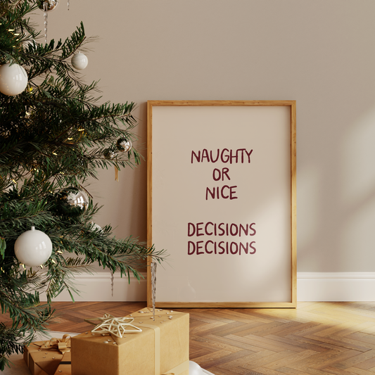 Naughty Or Nice | Plum & Cream | Christmas Art Print
