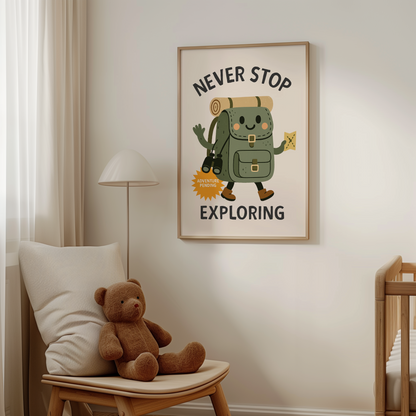 Never Stop Exploring | Black and Cream | Art Print