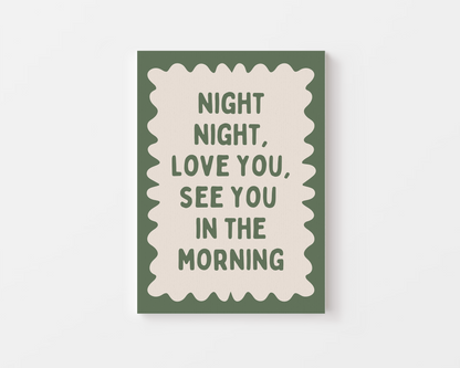 Night Night | Olive Green and Cream | Canvas