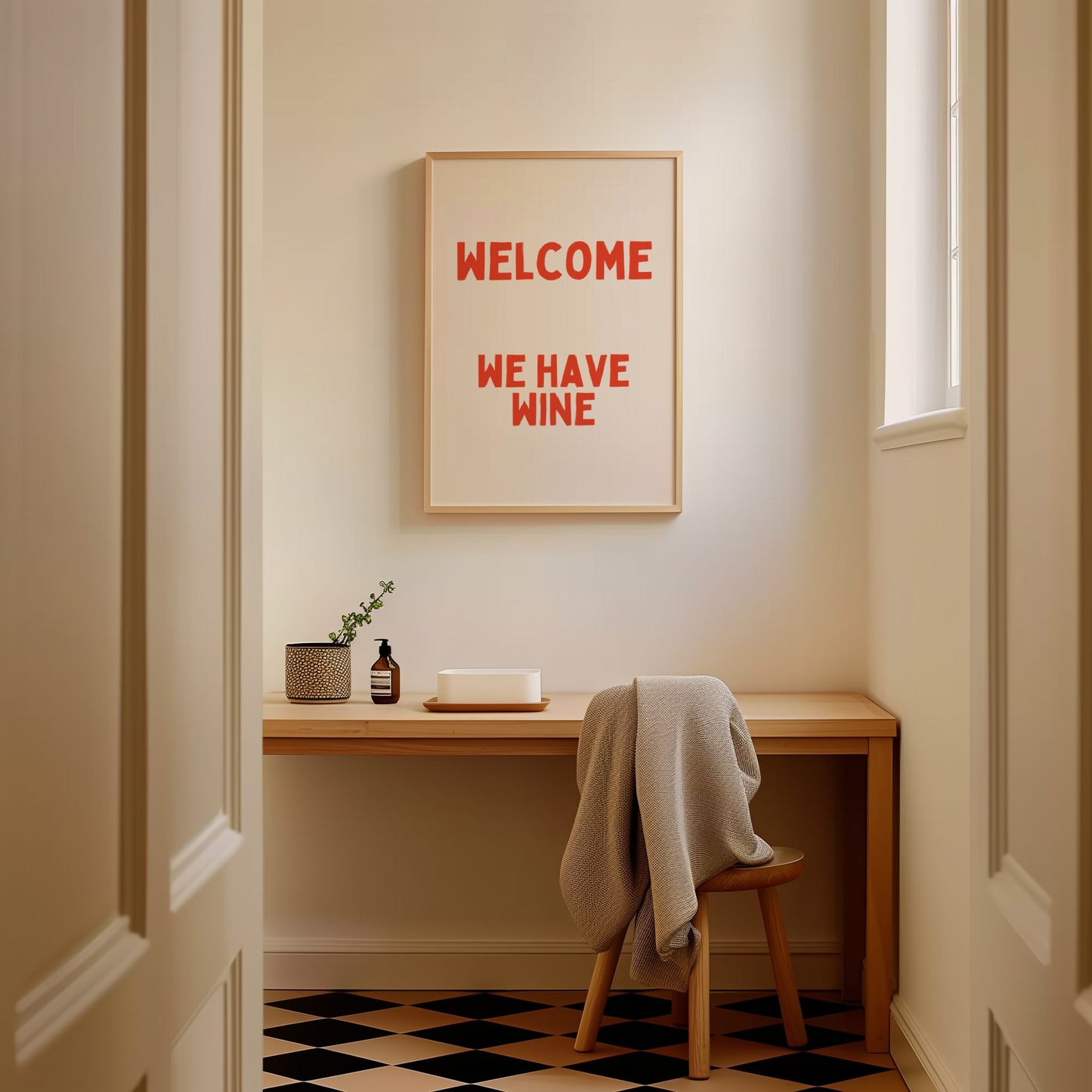 Welcome We Have Wine | Red and Cream | Art Print