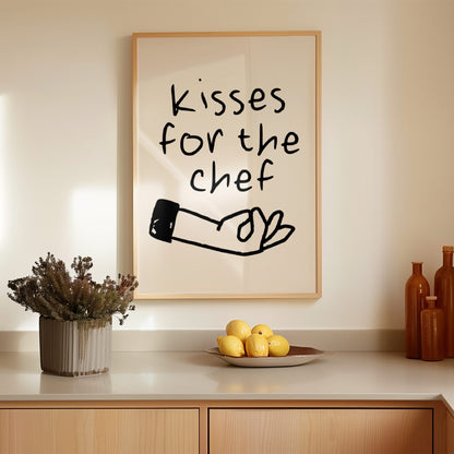 Kisses For The Chef | Black and Cream | Art Print