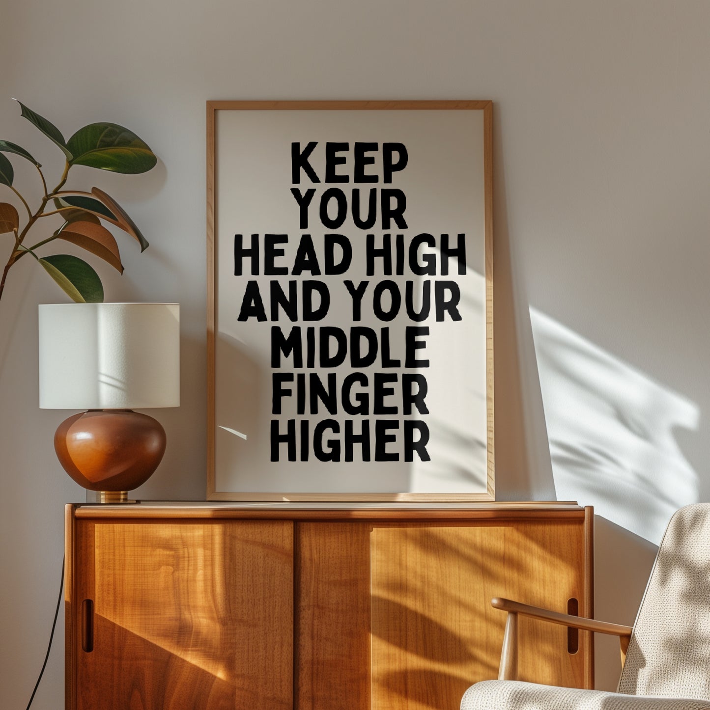 Keep Your Head High And Your Middle Finger Higher | Black and Cream | Art Print