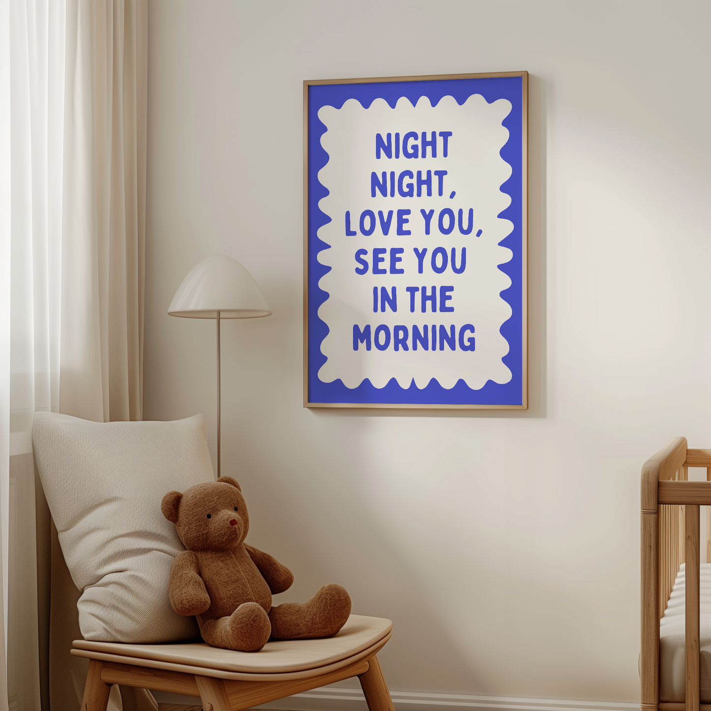 Night Night, Love You | Electric Blue and White | Art Print