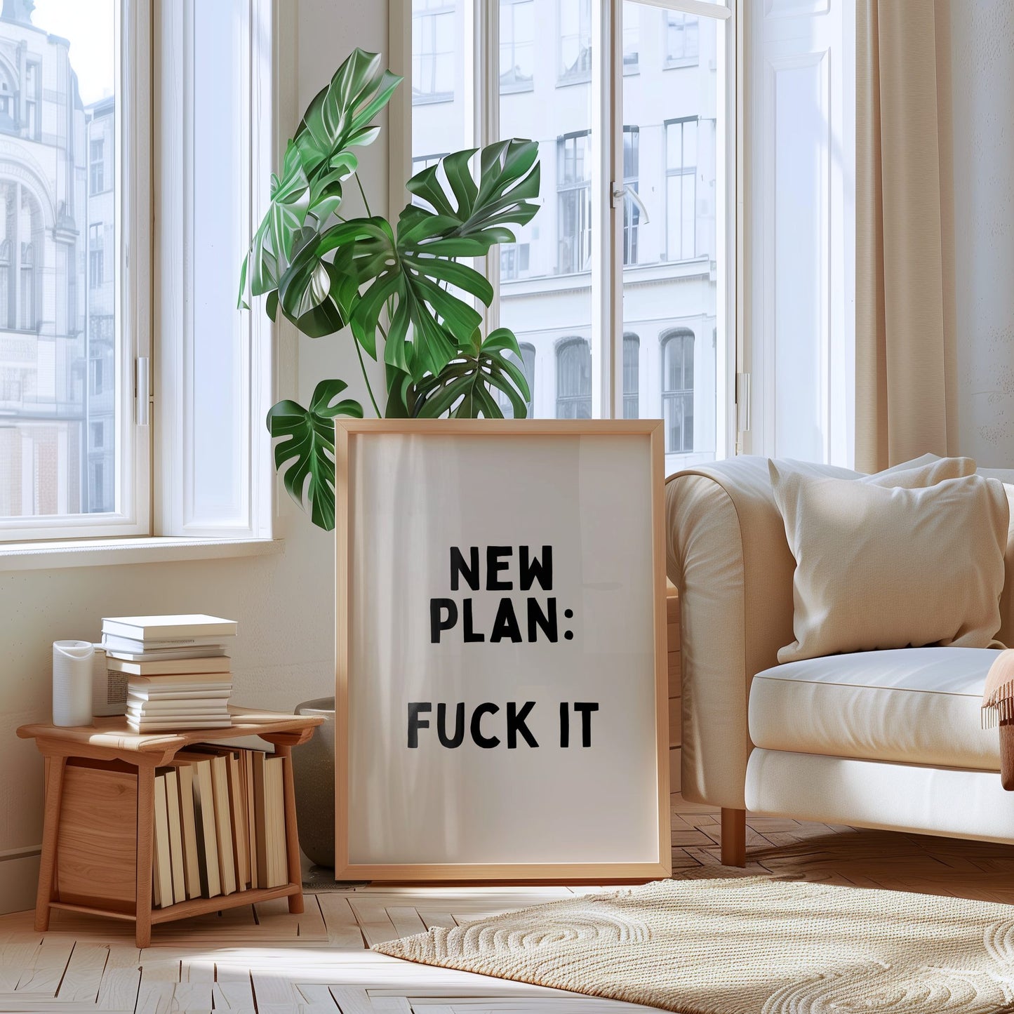 New Plan: Fuck It | Black and Cream | Art Print