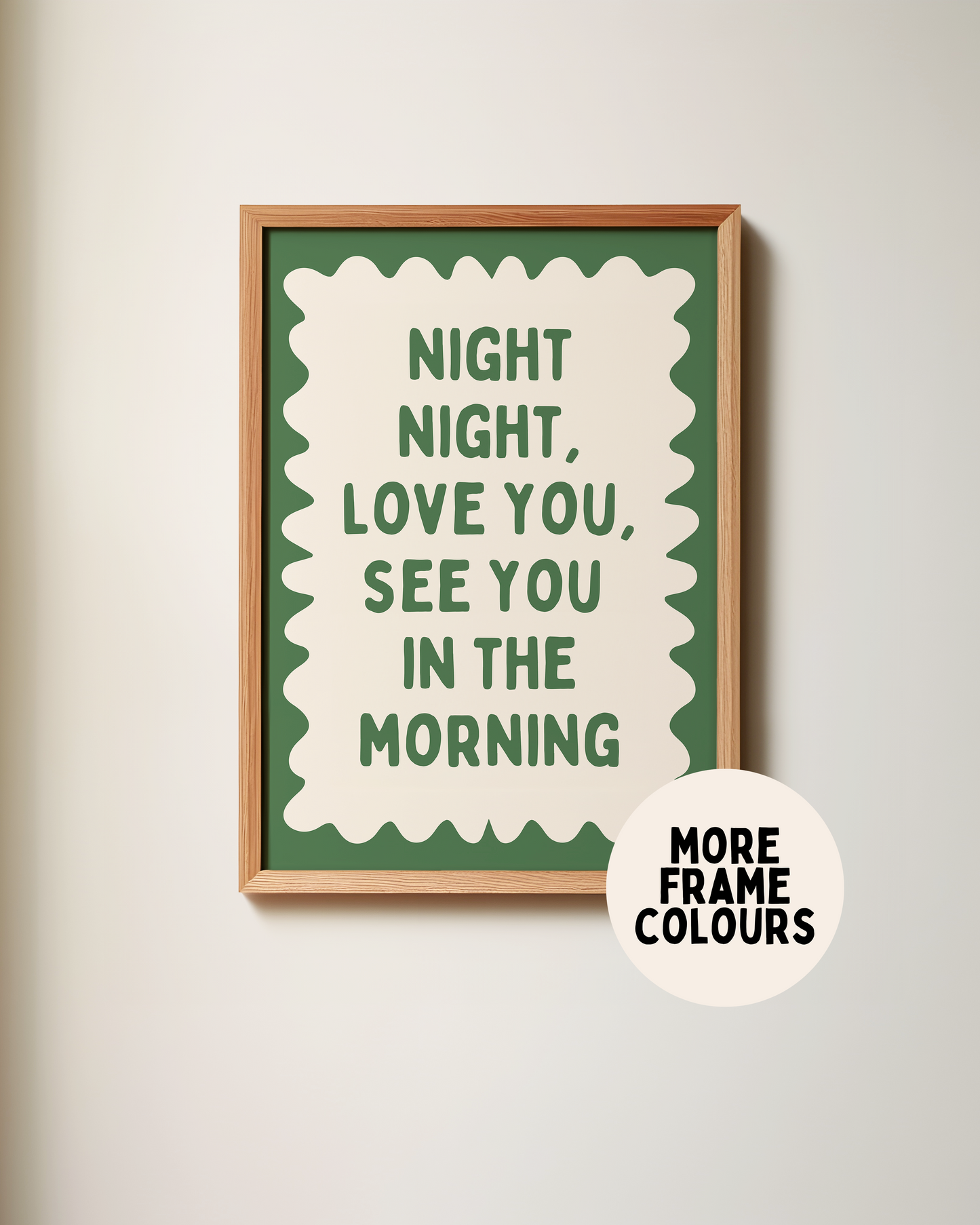 Framed | Night Night, Love You | Hunter Green and Cream | Art Print