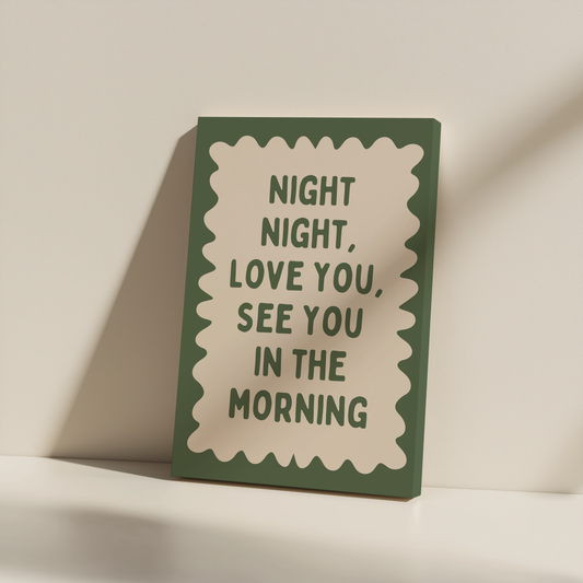 Night Night | Olive Green and Cream | Canvas