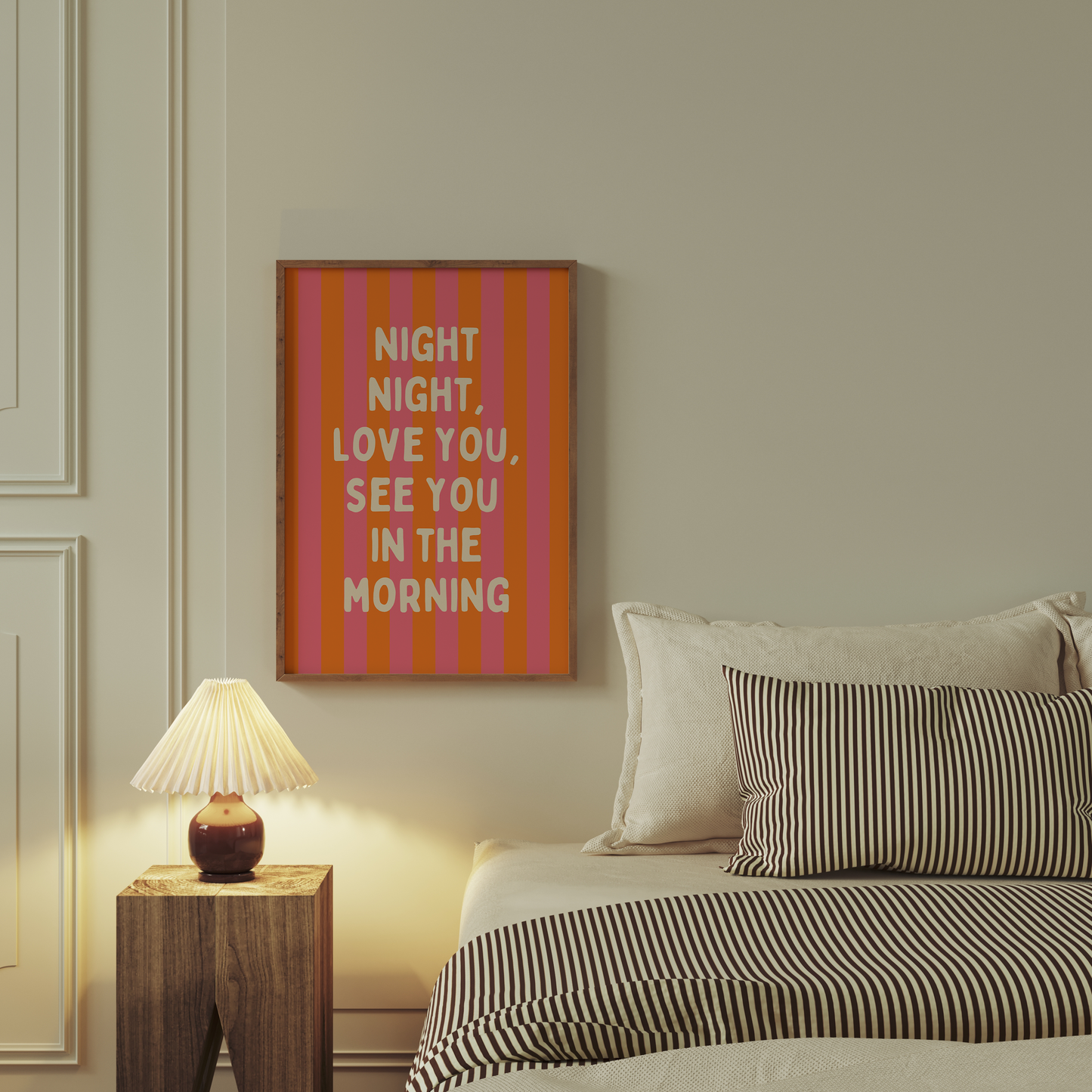 Night Night, Love You | Orange and Watermelon Stripe with Cream | Art Print