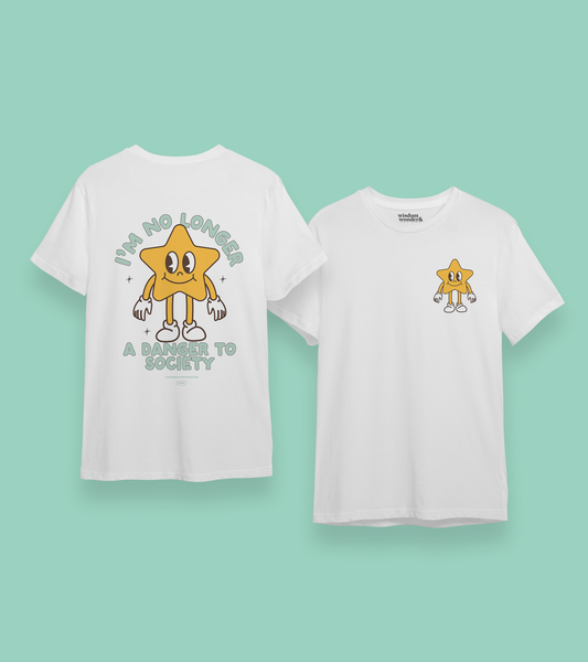 No Longer A Danger To Society | Back Design | Organic Unisex T Shirt