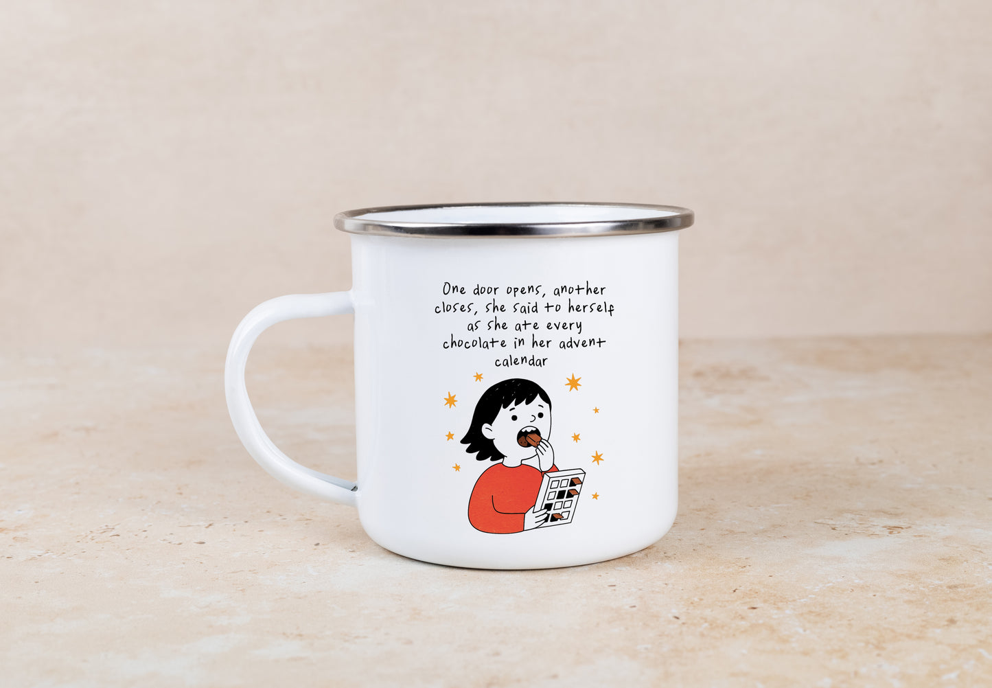 One Door Closes, Another Door Opens | Enamel Christmas Mug