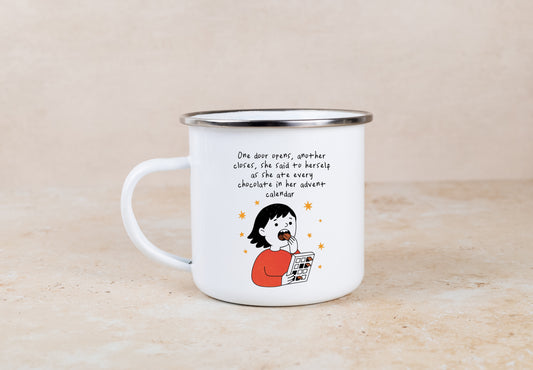 One Door Closes, Another Door Opens | Enamel Christmas Mug