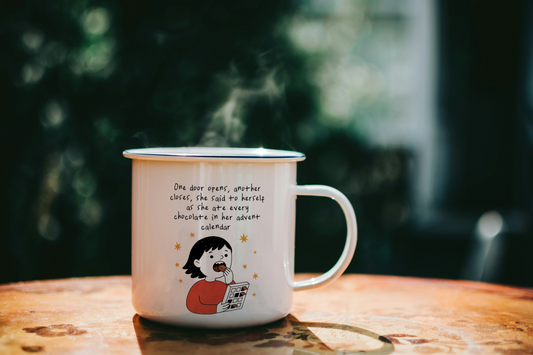 One Door Closes, Another Door Opens | Enamel Christmas Mug