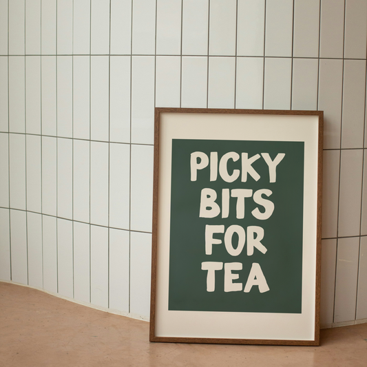 Picky Bits For Tea | Hunter Green & Cream | Art Print