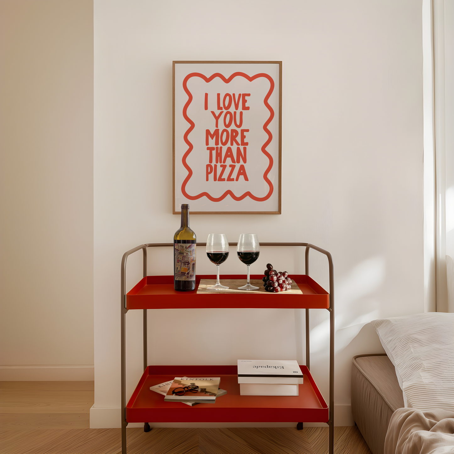 I Love You More Than Pizza | Red and Cream | Art Print