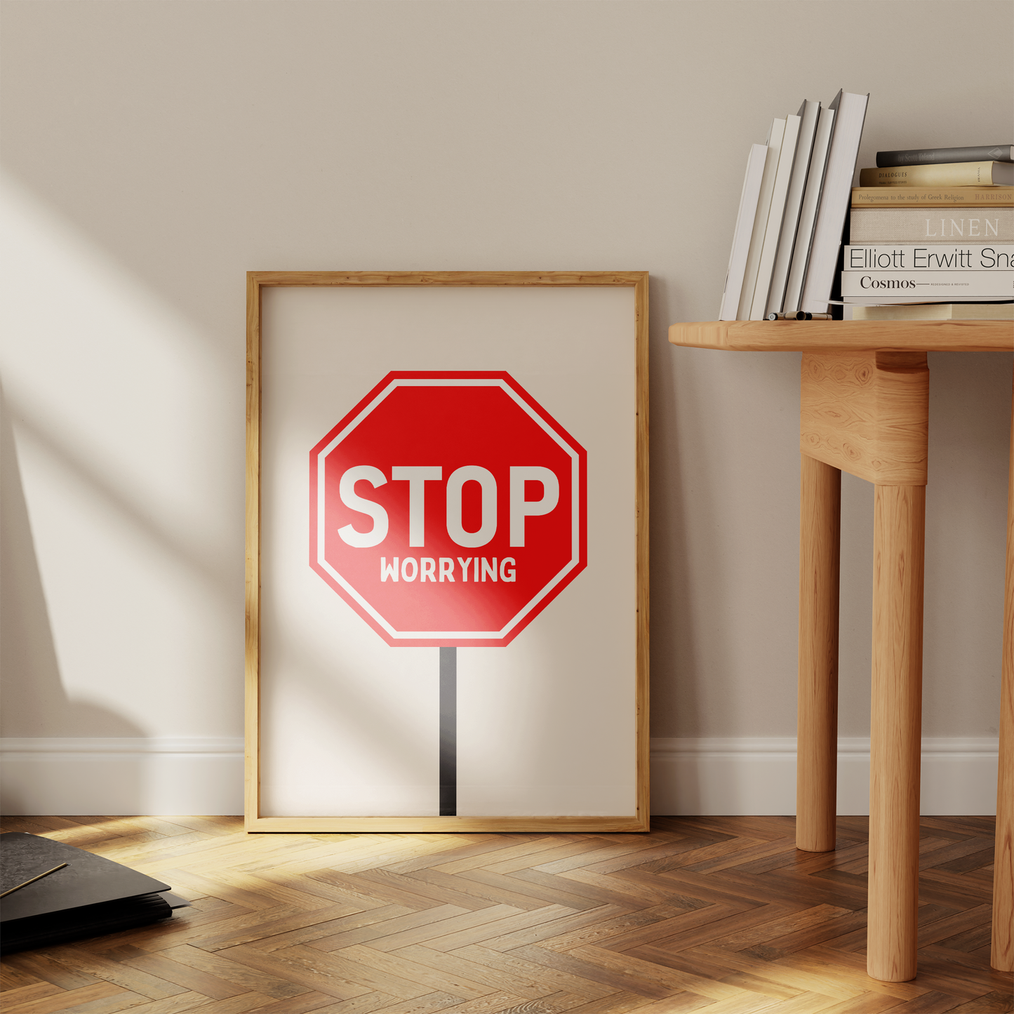 Stop Worrying | Red and White | Art Print