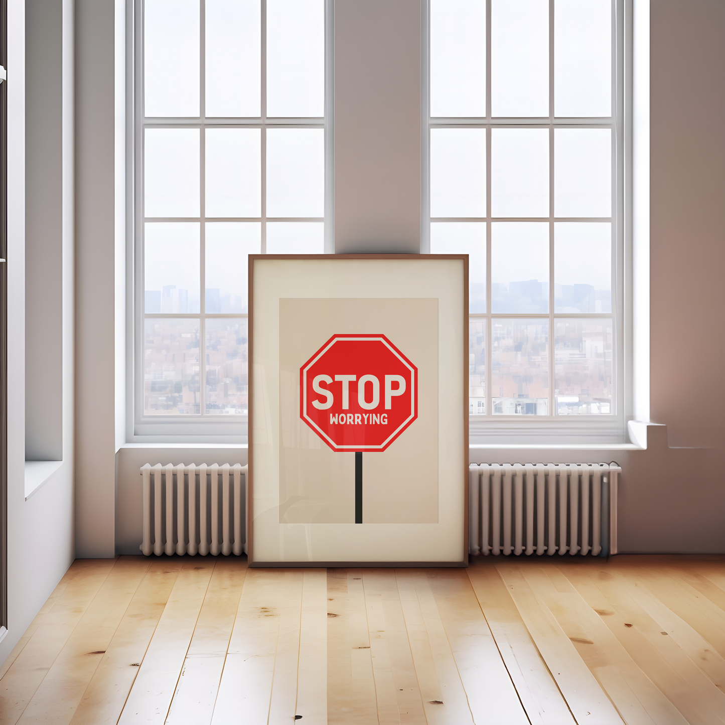 Stop Worrying | Red and White | Art Print