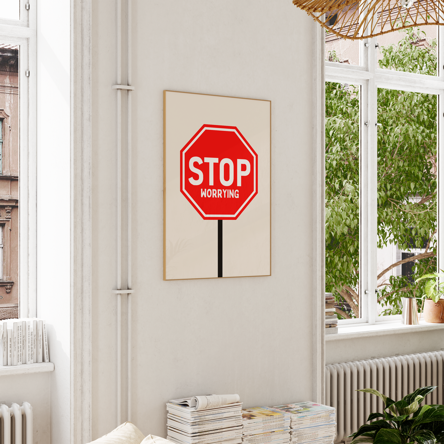 Stop Worrying | Red and White | Art Print