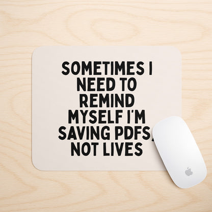 Sometimes I Need To Remind Myself I'm Saving PDFs, Not Lives | Mouse Mat