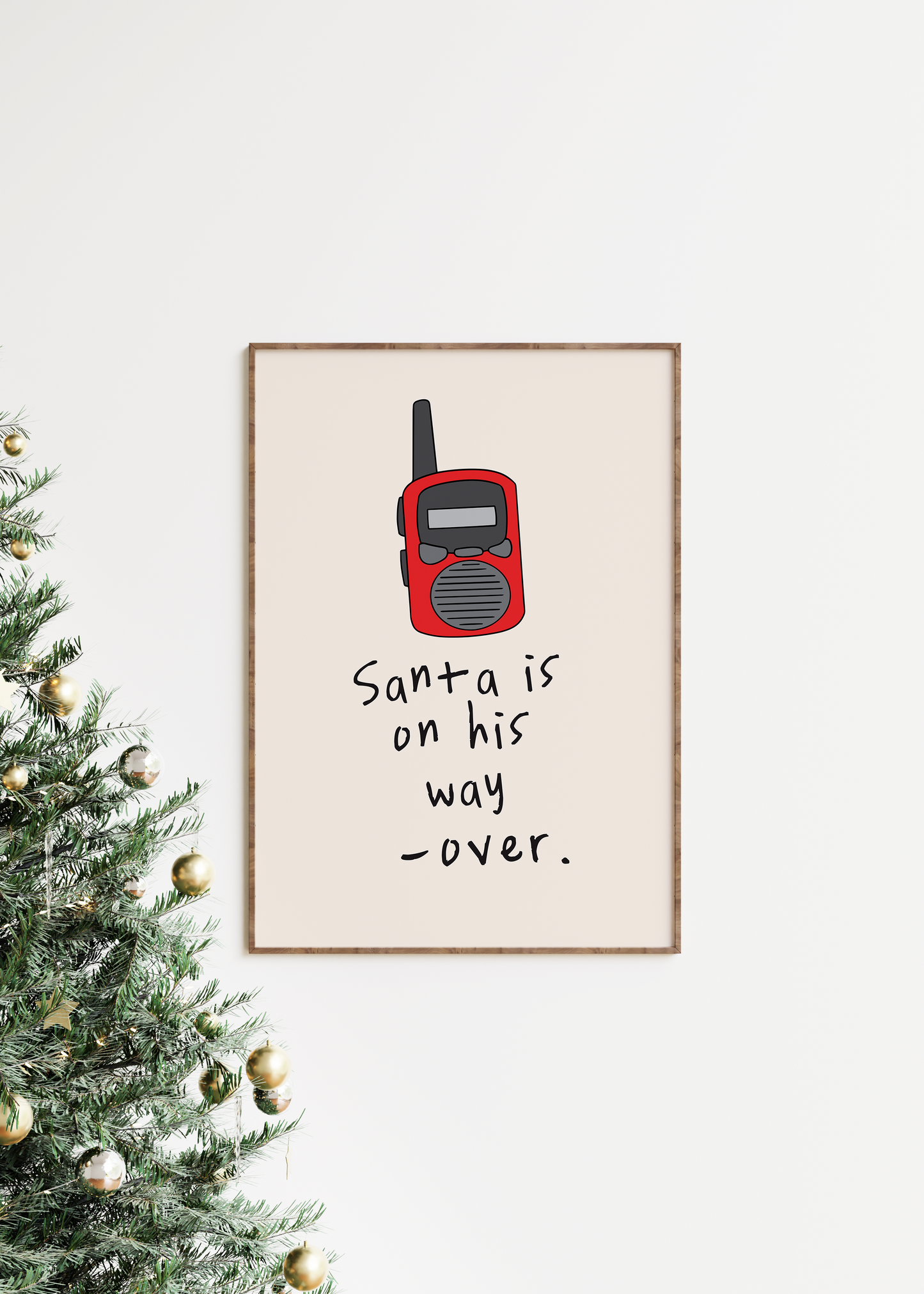 Santa Is On His Way - Over | Red and Cream | Christmas Art Print