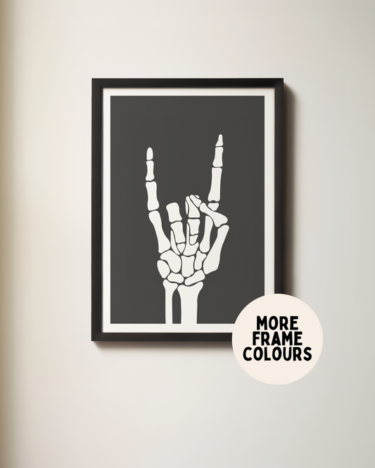 Framed | Skeleton Hand | White and Black | Art Print