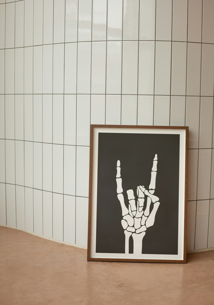 Skeleton Hand | White and Charcoal | Art Print