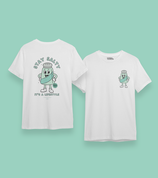 WISDOM & WONDER DESIGNS X POTS UK | Stay Salty | Back Design | Organic Unisex T Shirt