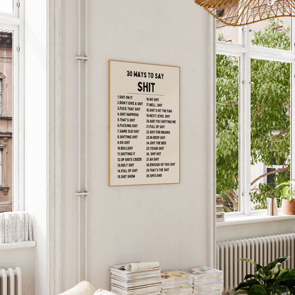 30 Ways To Say Shit | Black and Cream | Art Print