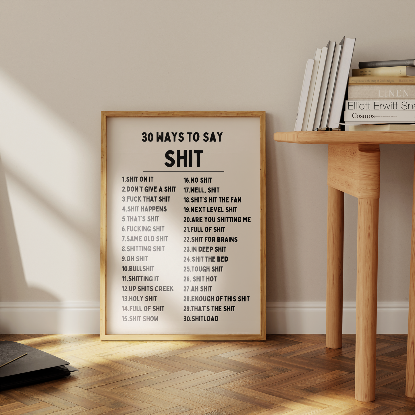 30 Ways To Say Shit | Black and Cream | Art Print