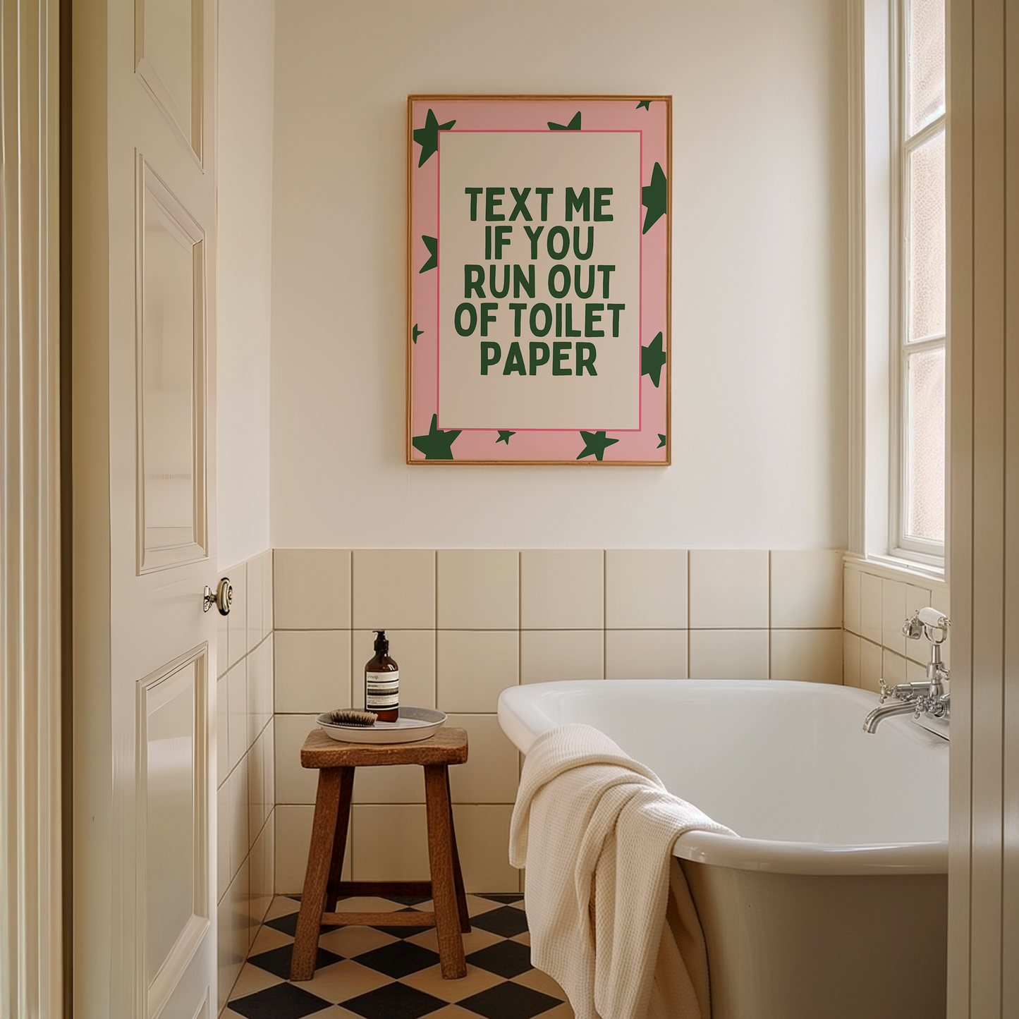 Text Me If You Run Out Of Toilet Paper | Forest Green & Blush | Art Print