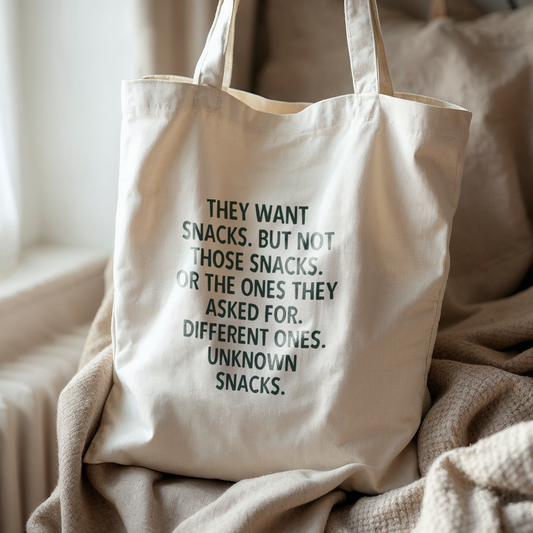 WISDOM & WONDER X HEY WONDER | They Want Snacks. But Not Those Snacks. | Organic Cotton Tote Bag