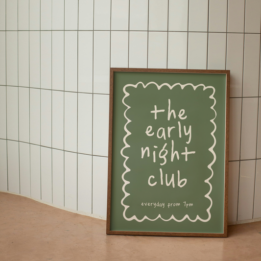The Early Night Club | Cream & Olive | Art Print